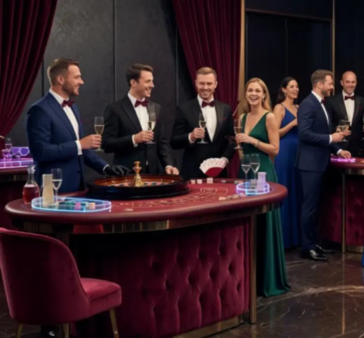 Luksusowy stół kasynowy z żetonami i kartami na eleganckim evencie