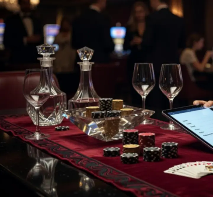 Tablet z formularzem kontaktowym NAXSOL ENTERPRISES LTD na tle stołu kasynowego